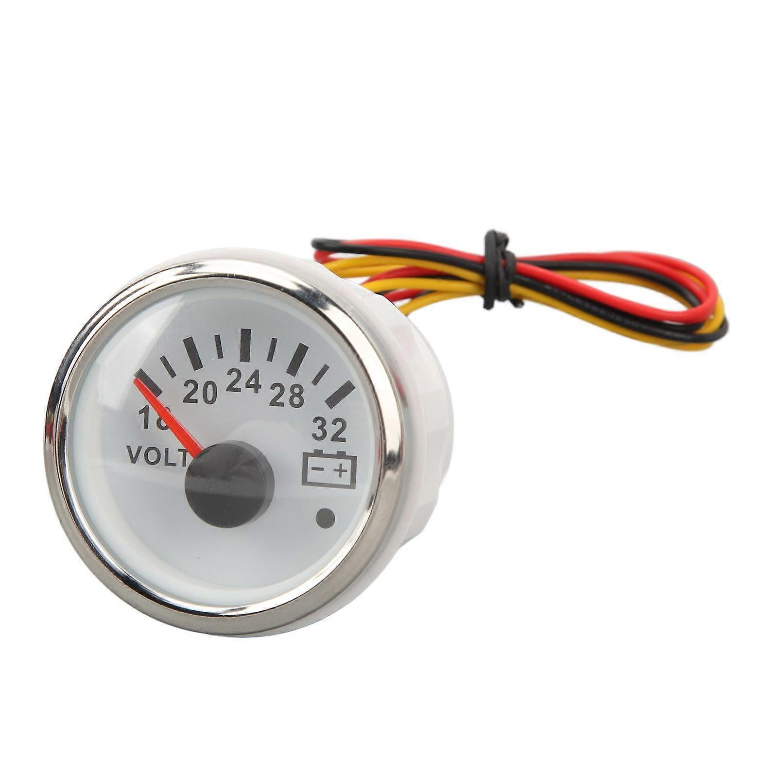 52mm Voltmeter Gauge 18V?32V White Dial Face Silver Bezel Universal Electrical Pointer Voltage Meter for RV Boat DC9?32V