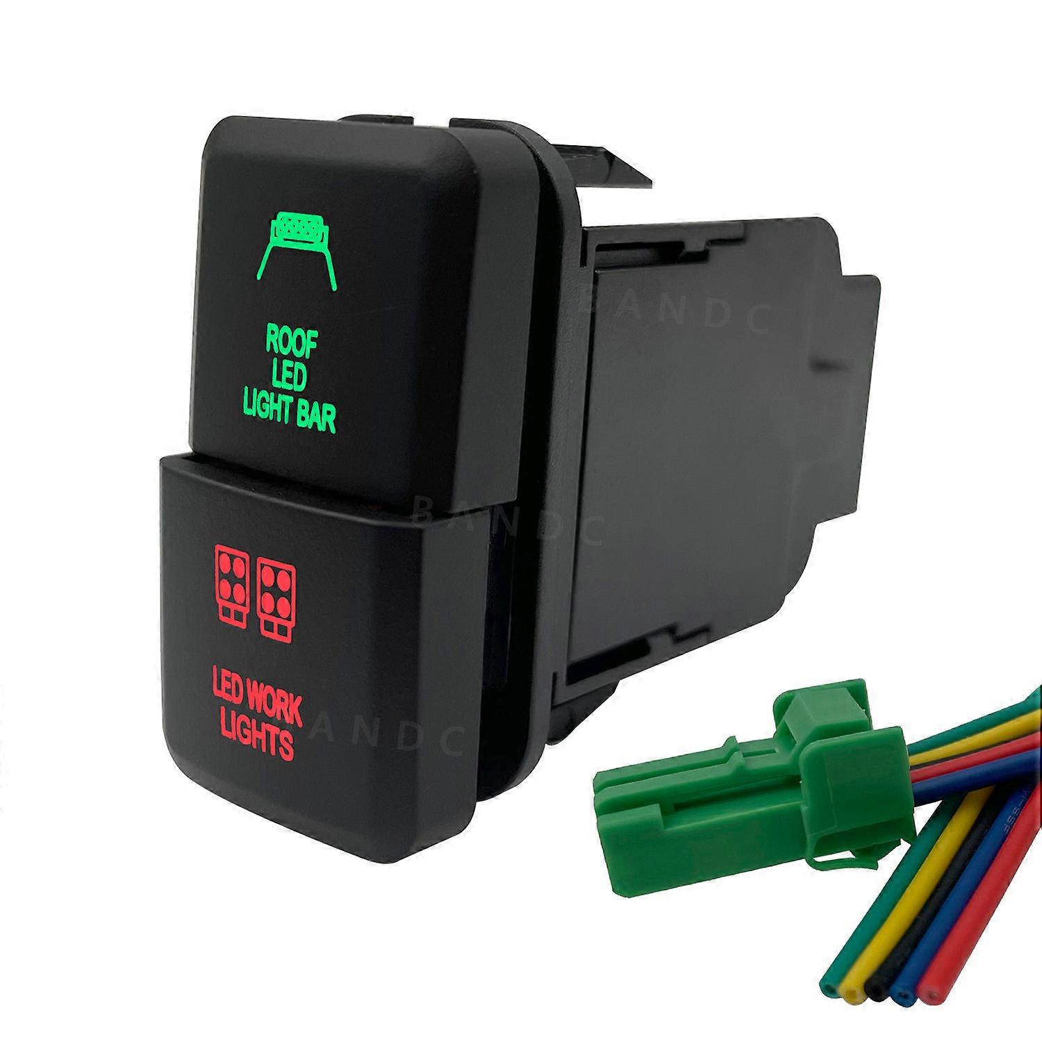 Led Light Bar Dual Push Button Switch Green&Red Led Push Switch with Wiring Connector for Toyota FJ Cruiser Prado Landcruiser