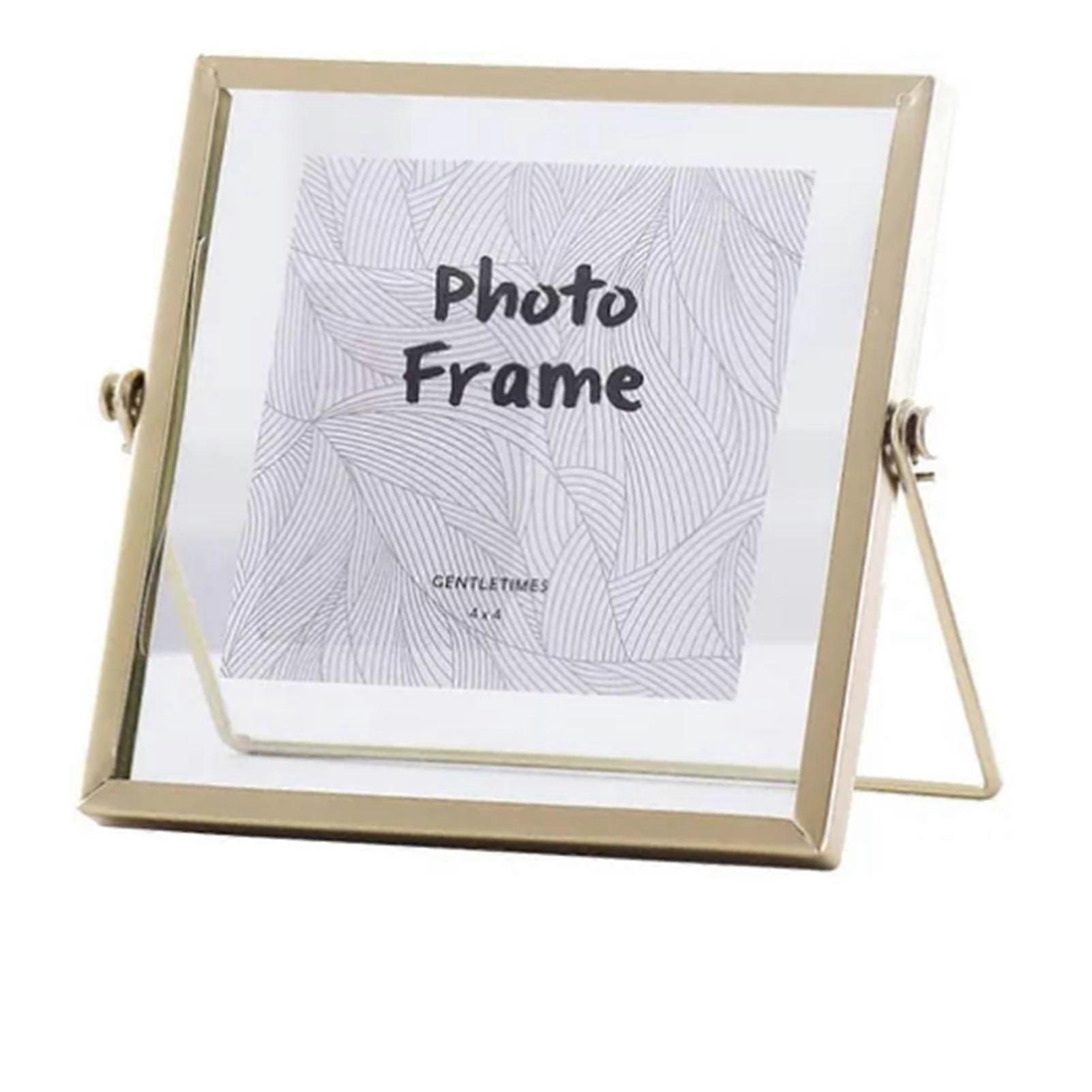 Photo Frame Display Transparent Glass Iron Support Tabletop Dried Flower Frame for Home Decorations 4 Inches