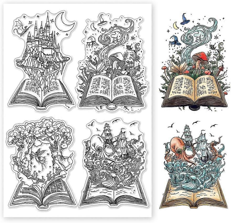 マジックブッククリアスタンプカード作成とフォトアルバムの装飾装飾とDIYスクラップブッキングのための透明なファンタジーブックシリコンスタンプ