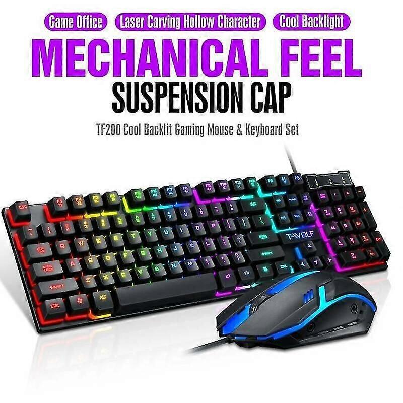 mouse combo rainbow backlit keyboard wired gaming
