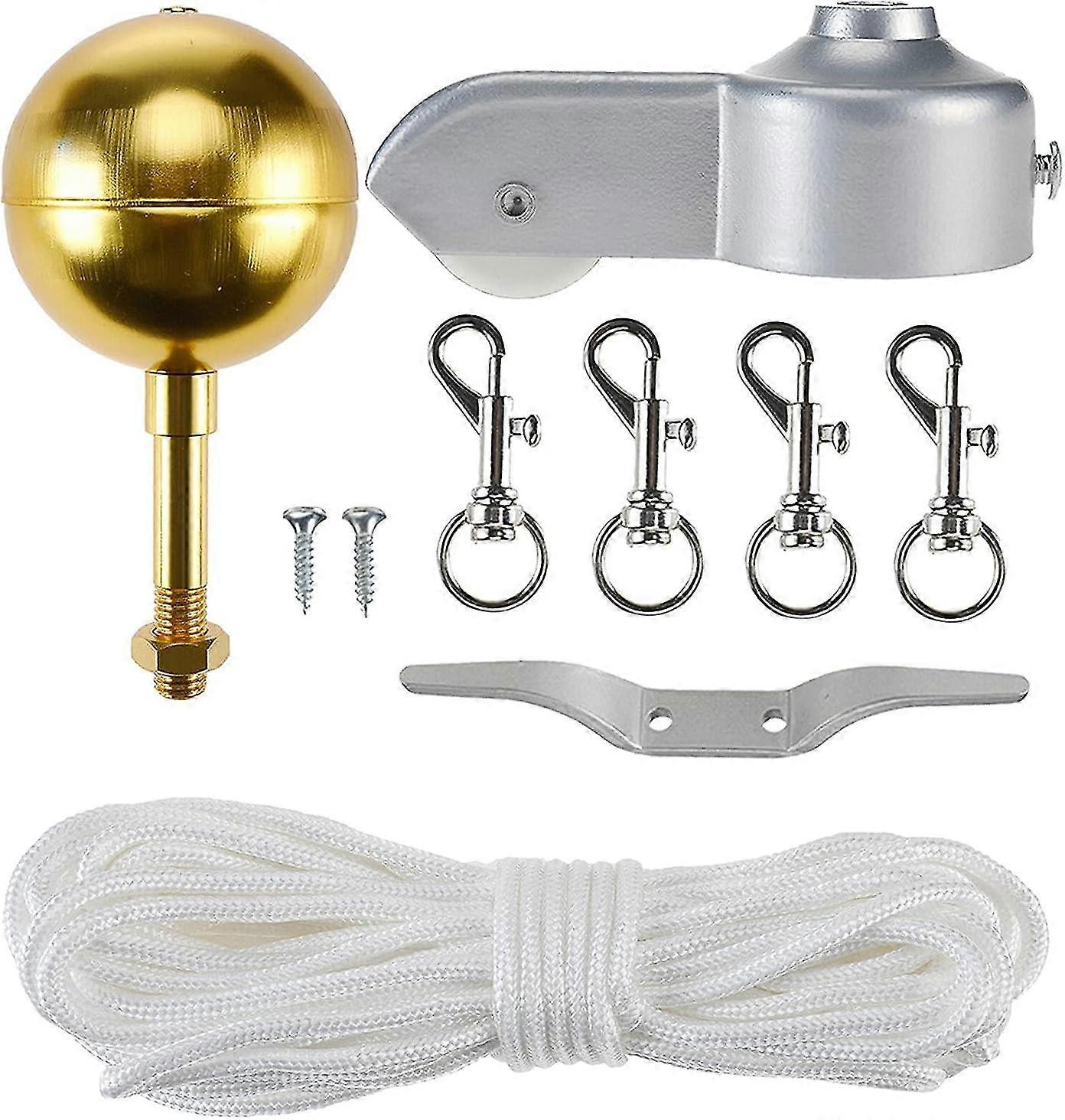 إصلاح أجهزة عمود العلم '' توبر الكرة الذهبية 50 قدم حبل 4 '' خطاف المربط 4 سارية العلم دوارة