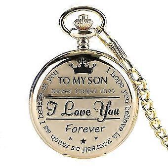 Indgraveret Pocket Watch til søn Jeg elsker dig gaver fra en mor far fødselsdagsgave Fob ure kæder