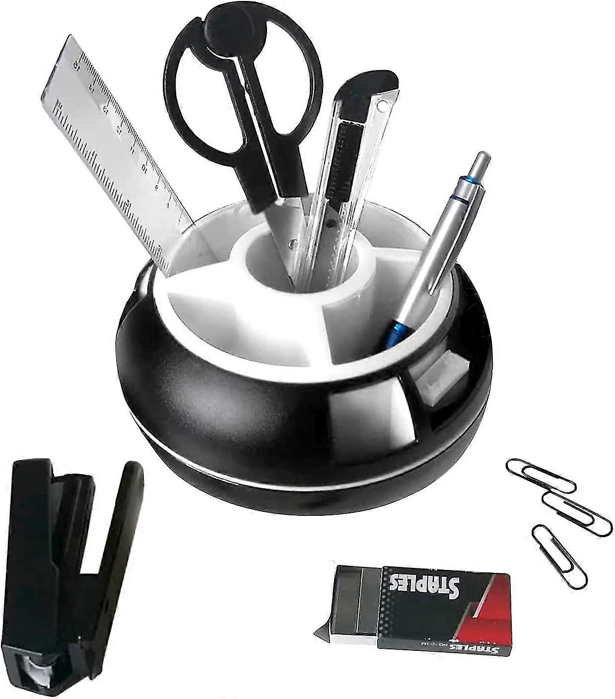 Desk Organizer - 360 Rotating Pen Holder - 8 Accessories Included (white A)