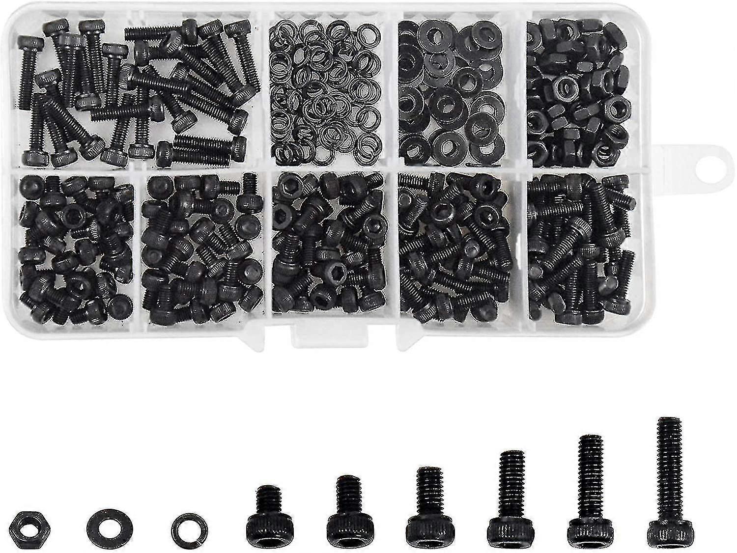 300 Pcs M3 Carbon Steel Alloy Hex Socket Head Cap Screws