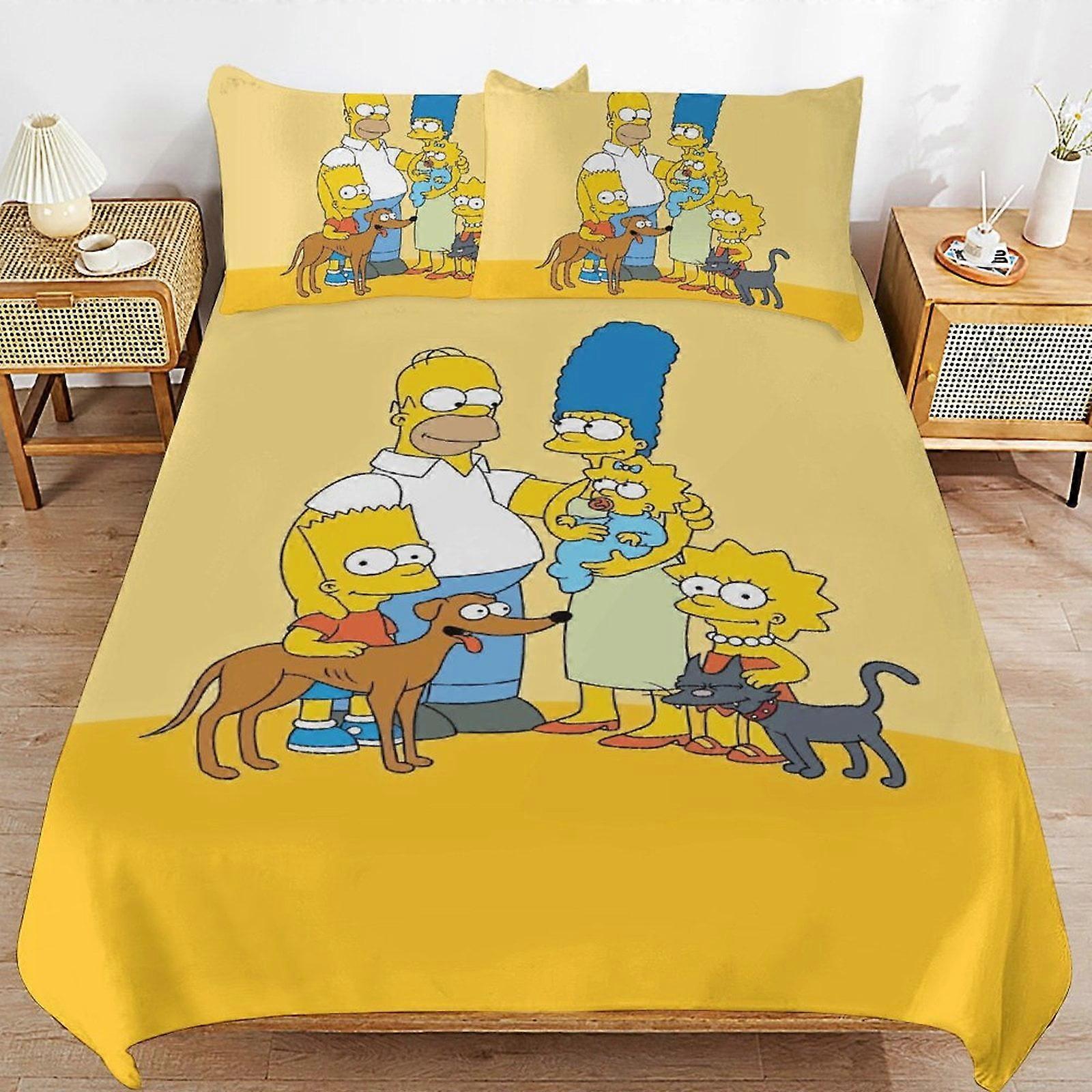 x314 Simpsonovi Povlečení na postel Povlečení z mikrovlákna 3D tištěné lehké 3dílné sady přikrývek, 1 povlak na přikrývku a 2 polštáře pro děti chlapce