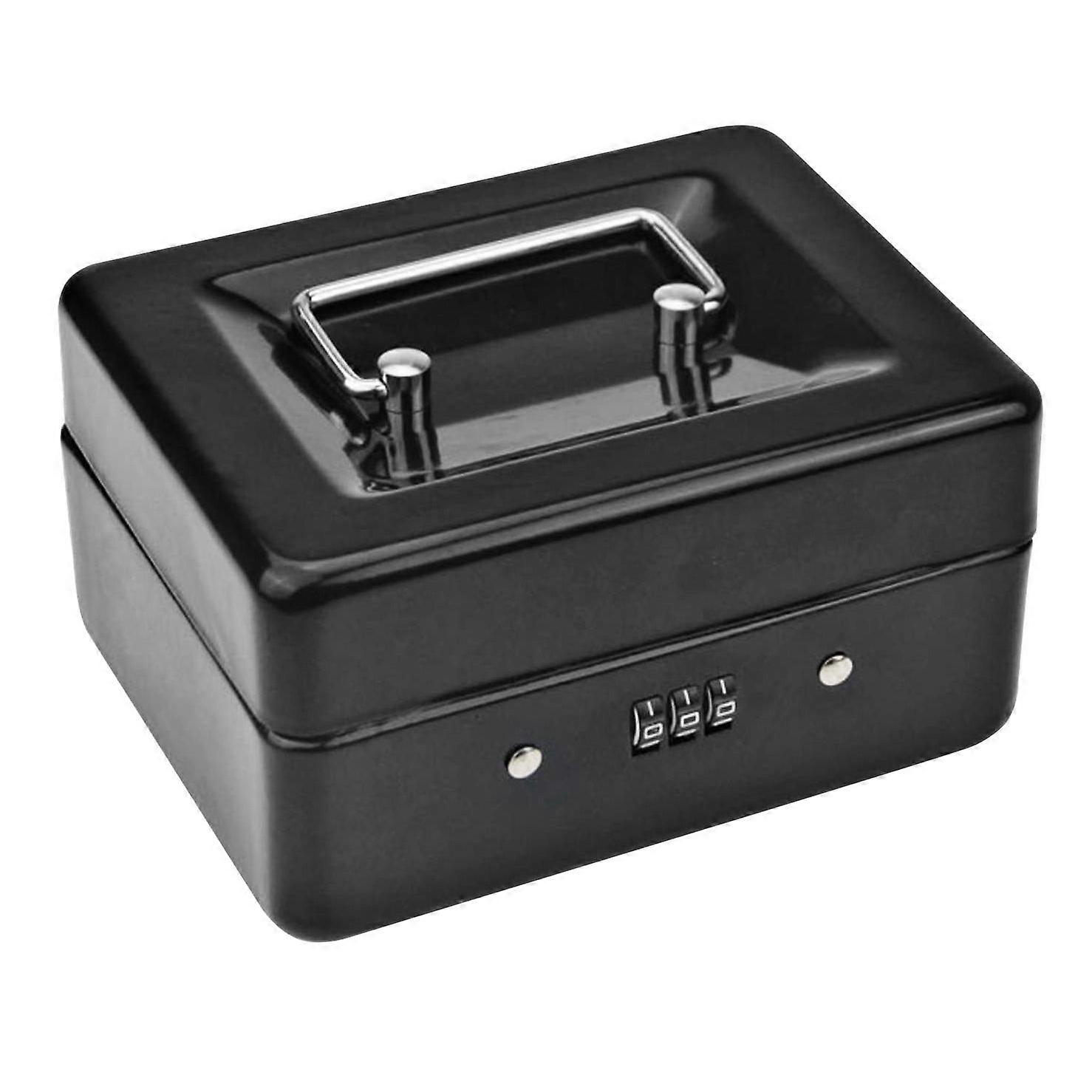 Durable Metal Coin Box with Locking Tray - Small Coin Box with Combination Lock 15 x 12 x 7.7cm (Bl