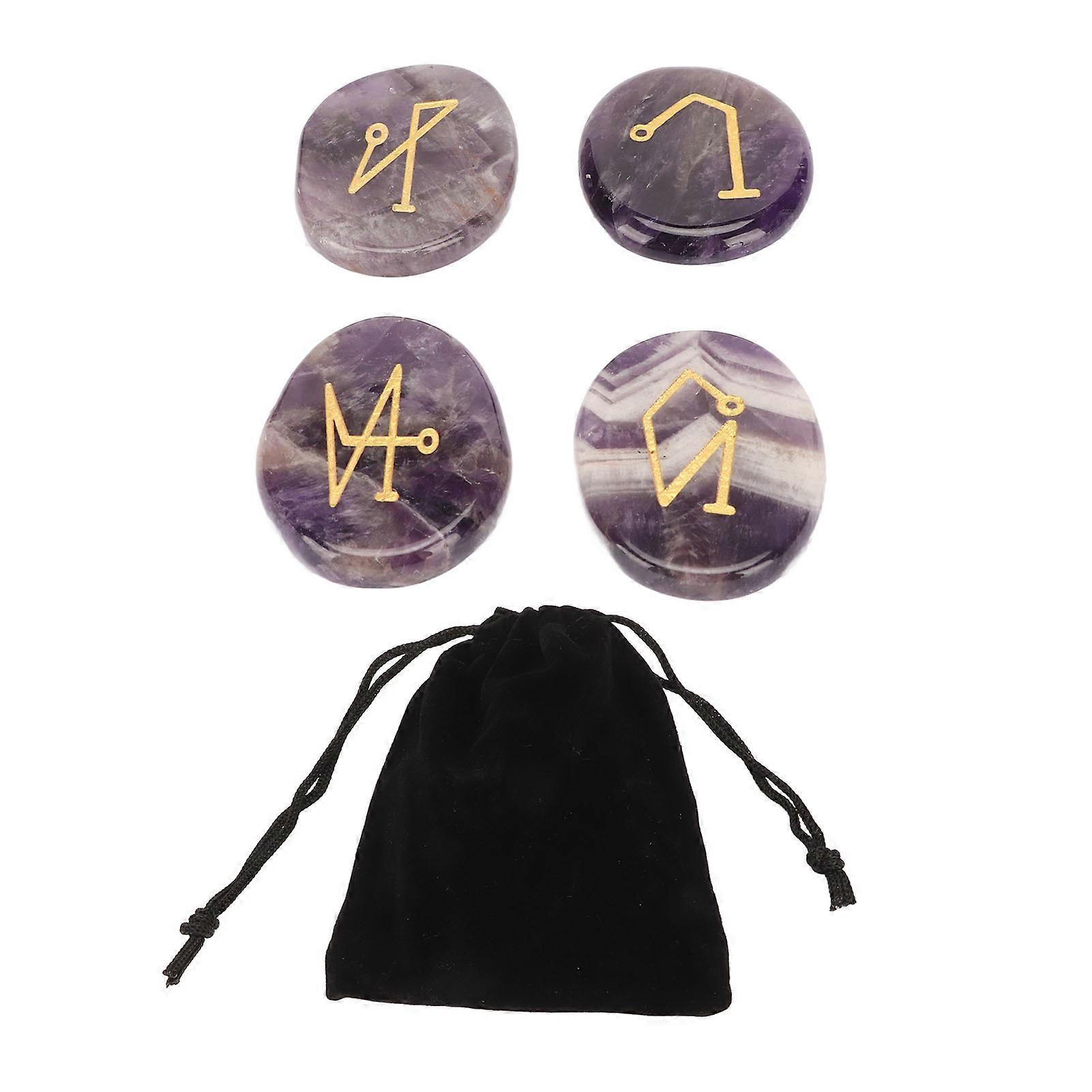 刻印されたヤシの石磨かれた丸いポータブルポケットバランスストーンレイキヒーリング瞑想アメジスト