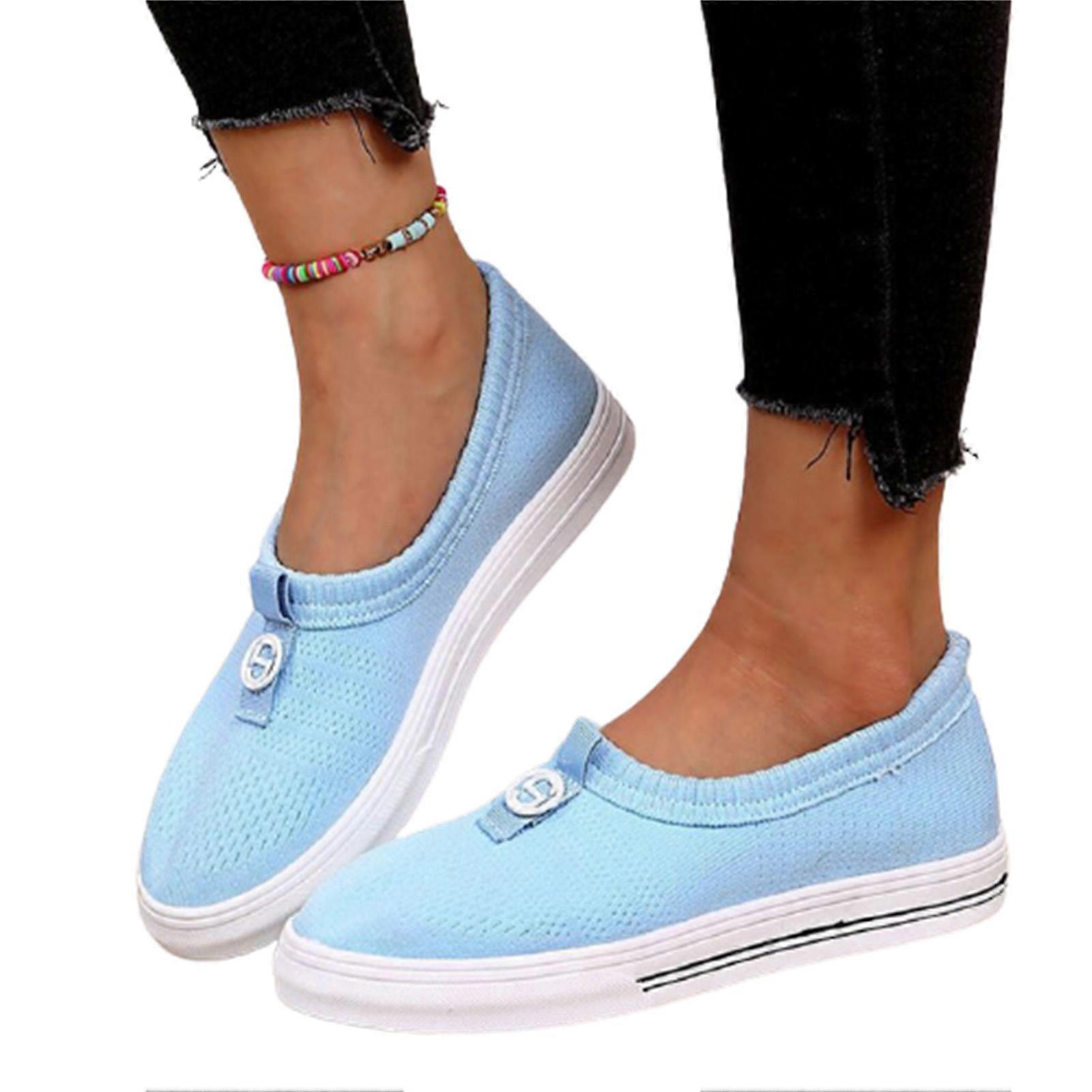 Women's Slip-On Walking Shoes Flat Mesh Fabric Loafers Casual Breathable Anti Slip Shoes