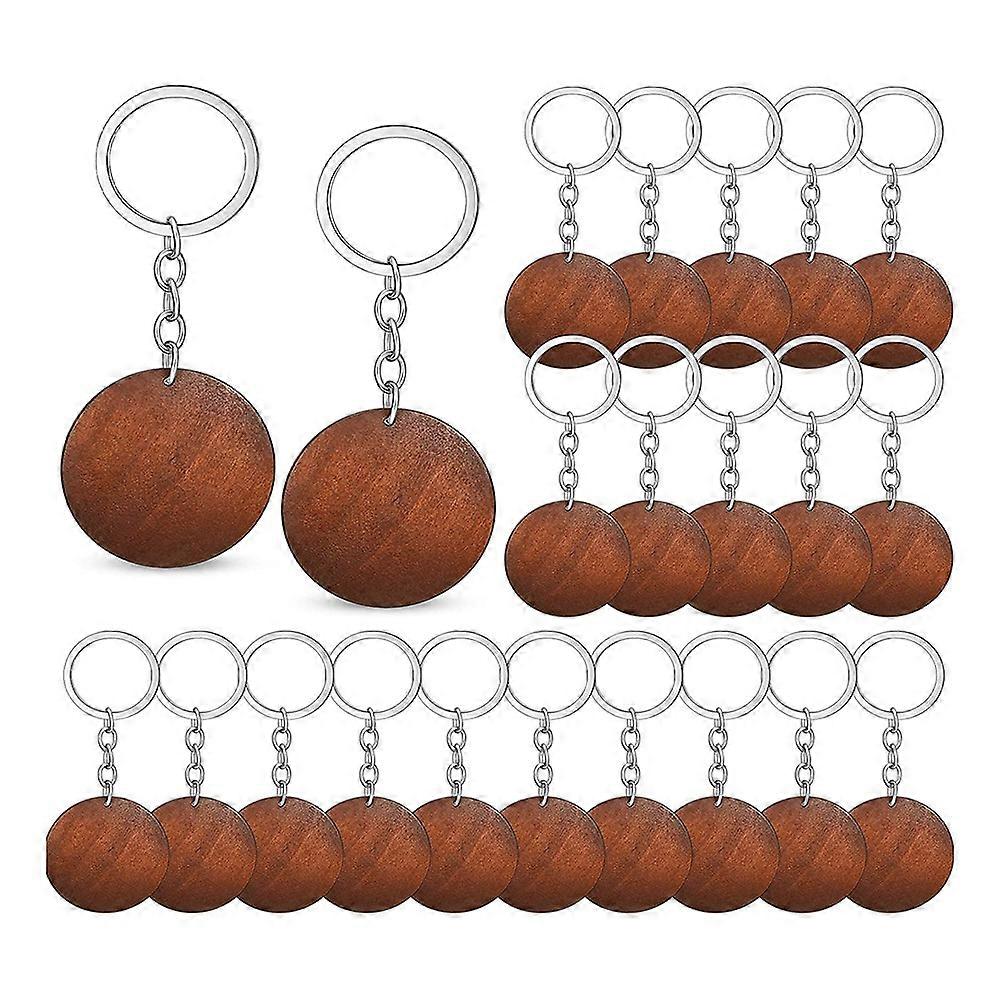 50 Pieces Wood Engraving Blanks Round Shaped Wooden Keychain Set Rings Key Tags Keychain Supplies f