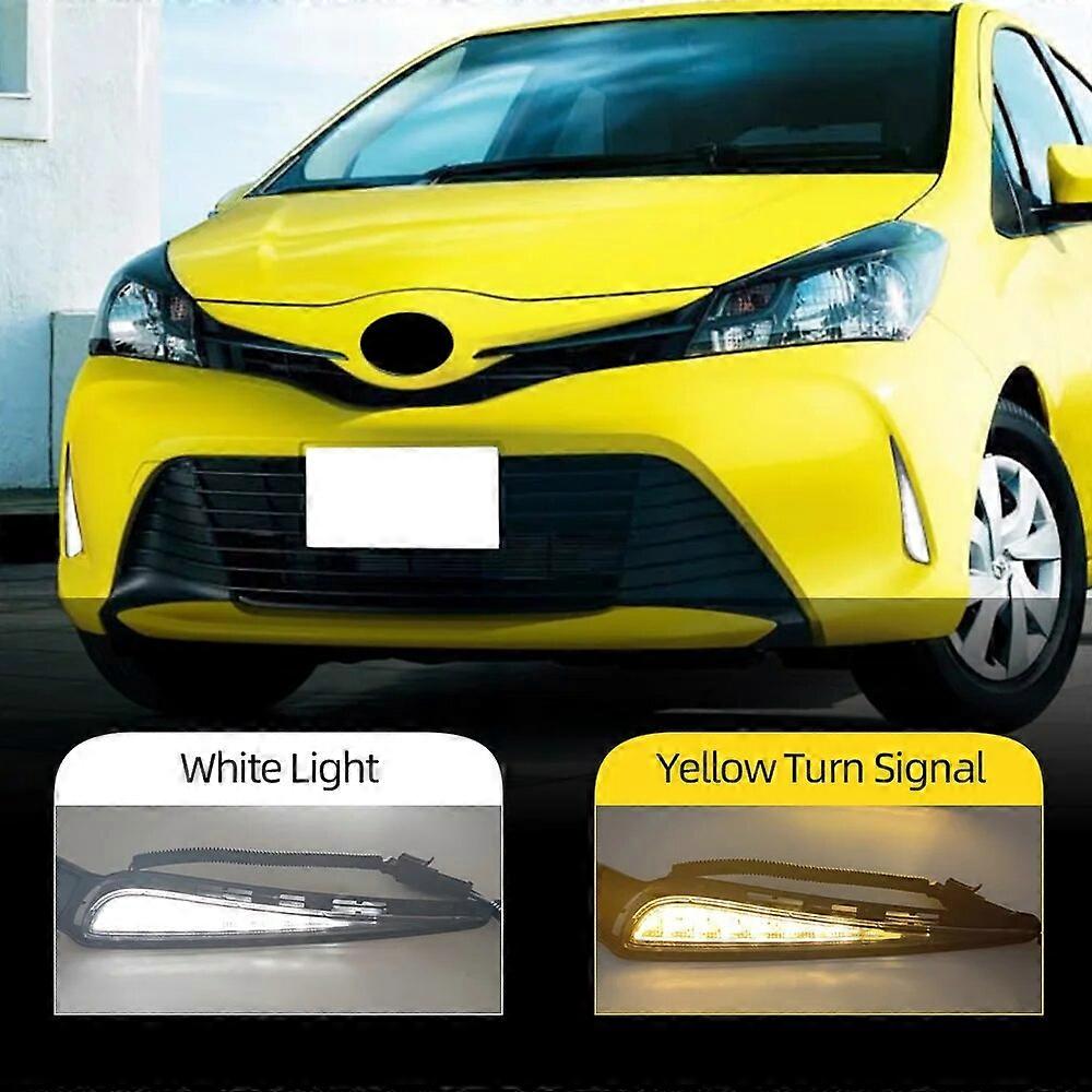 CSCSNL 2PCS For Toyota Vitz 2016 2017 2018 Car LED Daytime Running Light DRL Yellow Turn Signal Light Bumper Lamp Fog Lamp