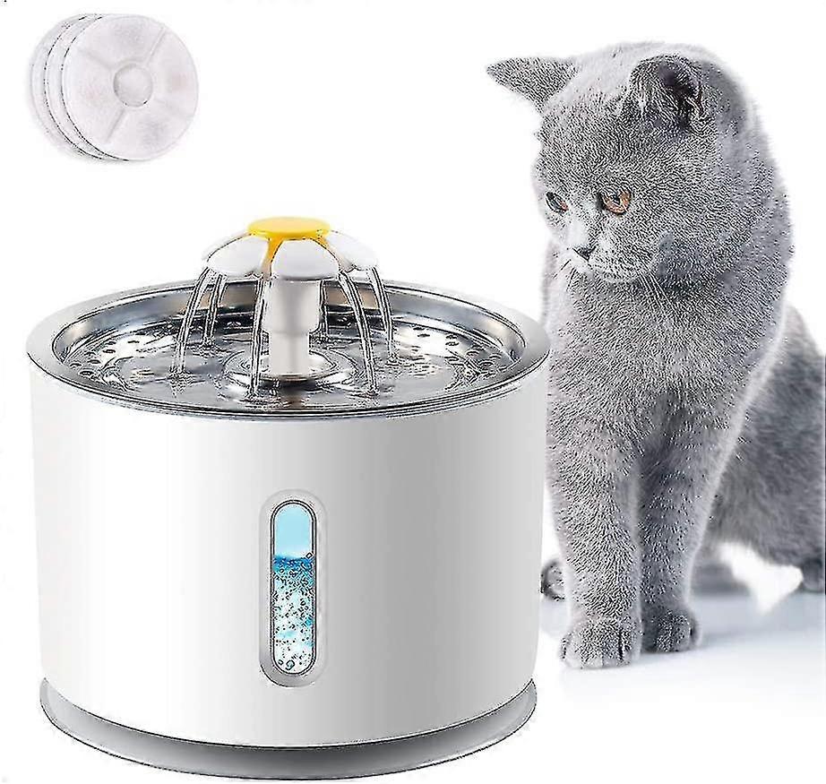 2.4l Katter drikker fontene vannfontene, rustfritt stål blomst drikking