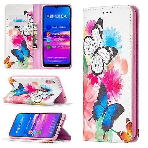 For Huawei Y6 (2019) Colored Drawing Pattern Invisible Magnetic Horizontal Flip PU Leather Phone Case