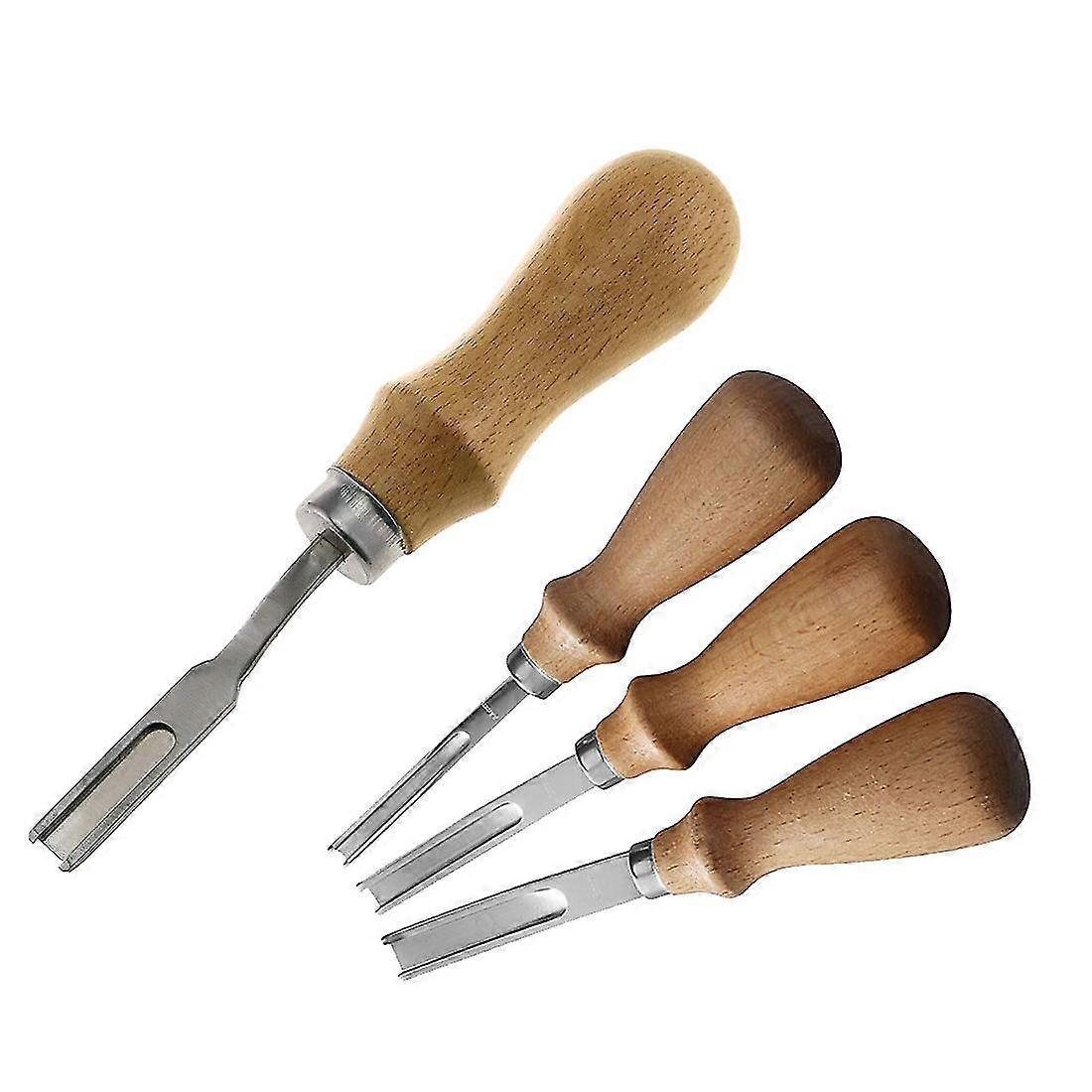 4 Pcs Leather Edge Beveler Skiving Beveling Knife Diy Cutting Craft Tool With Wood Handle A4mm A6mm