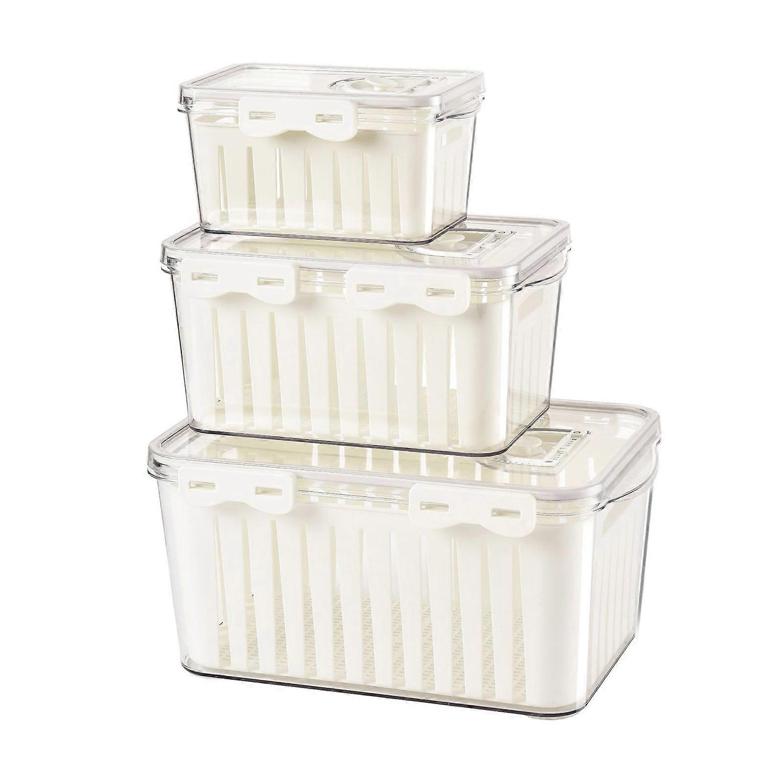 3Pcs Refrigerator Storage Boxes Stackable Organizer Bin with Lid Double-Layer Design Large Capacity BPA Free Kitchen Refrigerator Organizers Bins