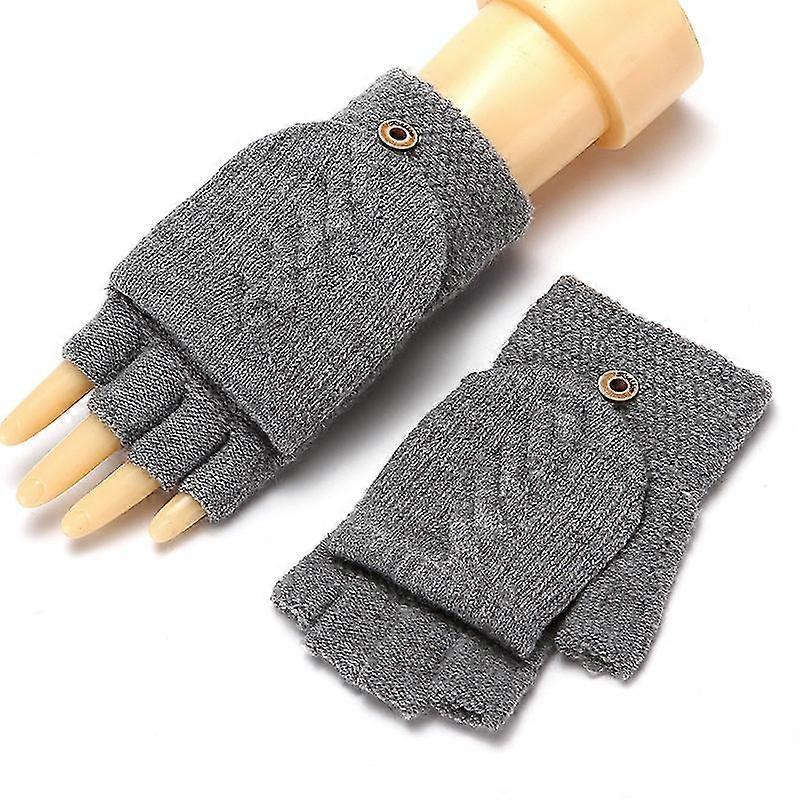 Convertible Thick Mesh Half Finger Gloves With Lid Winter