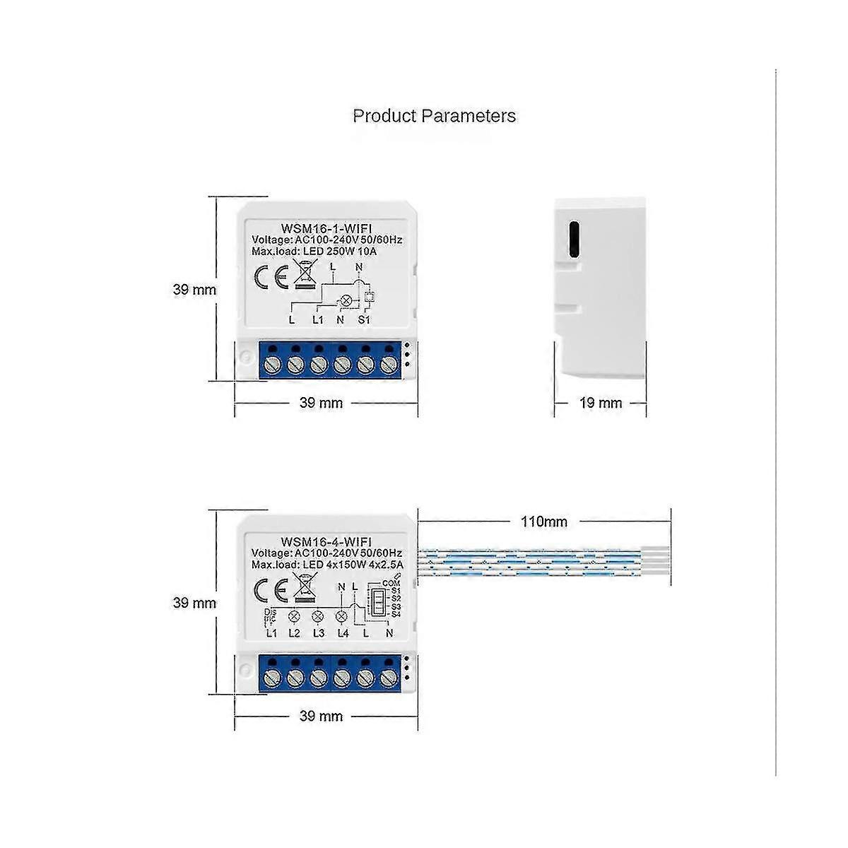 Wifi Smart Light Switch Module, Tuya App Remote 2 Wege Steuerung 2 Mini DIY Breaker Work kompatibel, Google-dt