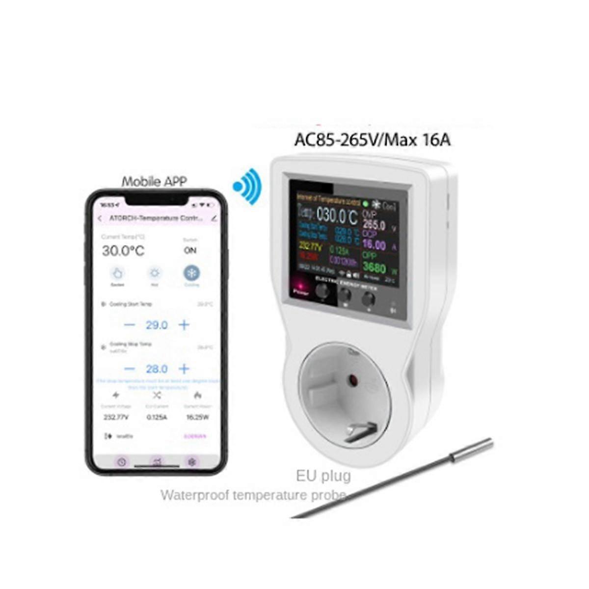Tuya Smart Home Wifi Socket AC Voltmeter Digital Thermostat with Timing Switch Sensor Probe Cooling