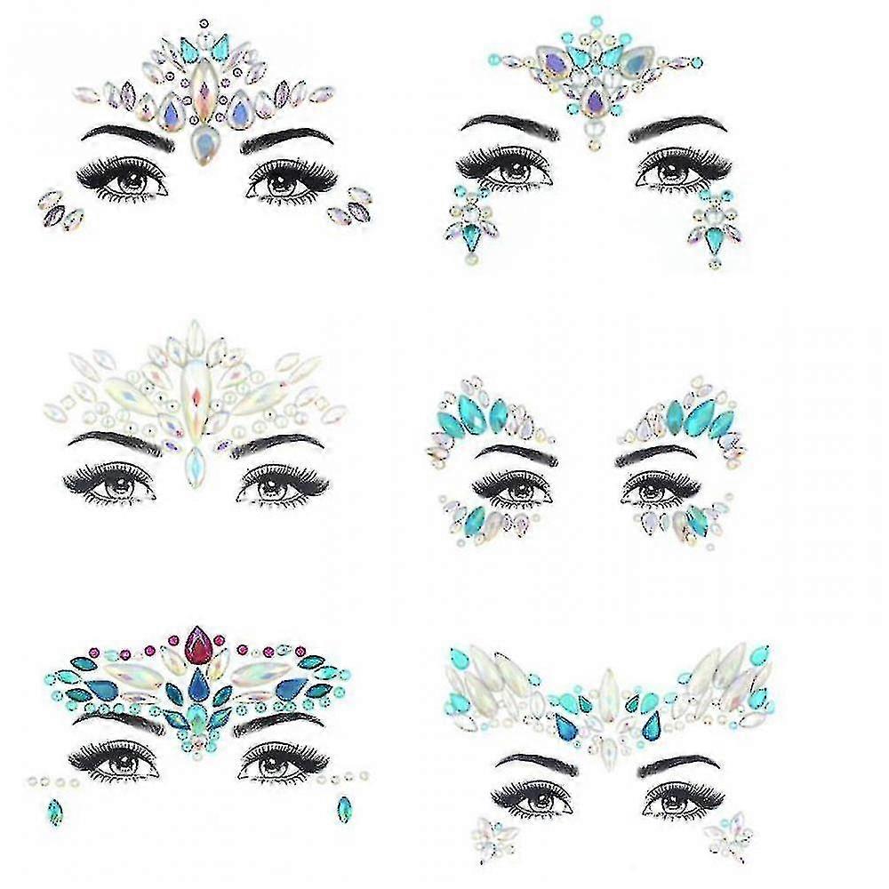 6pcs Halloween Noctilucent Face Gems Tattoo Sticker,cosplay