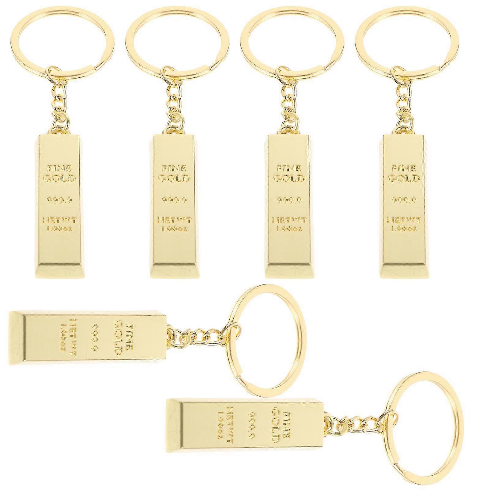 6pcs Elaborate Key Chains Key Pendants Gold Bar Design Key Rings Ornaments