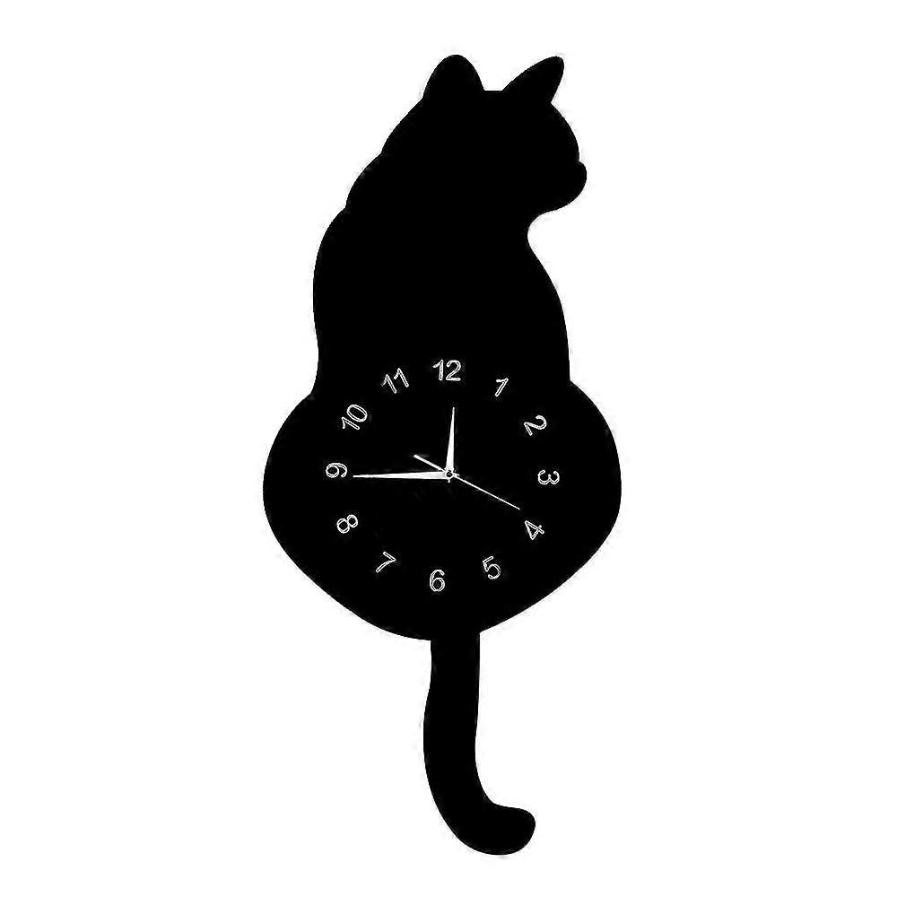 Modern 3D Digital Wall Clock Cat Swinging Tail Move Silent Non Ticking Pendulum Quartz Clock for Be