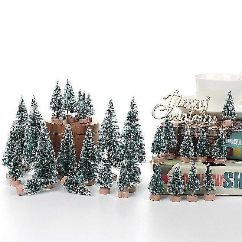 24x Mini Christmas Tree Fake Pine Tree Mini Sisal Bottle Brush Snow Frost Tree