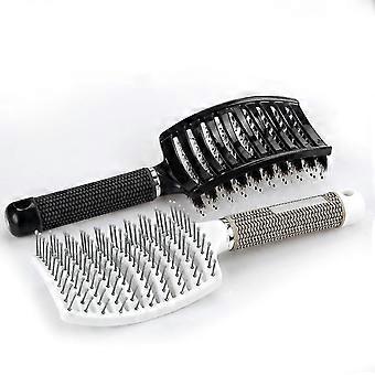 2 Pcs Hairbrush Wild Boar Bristle With 4pcs Hair Clip Brush