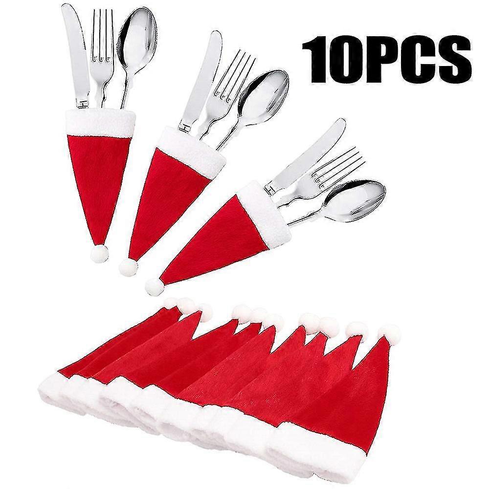 10 / 20pcs / set Couverture de vaisselle Pre Nol Chapeau de Nol Porte-couverts Sac Table de Nol Decor_p