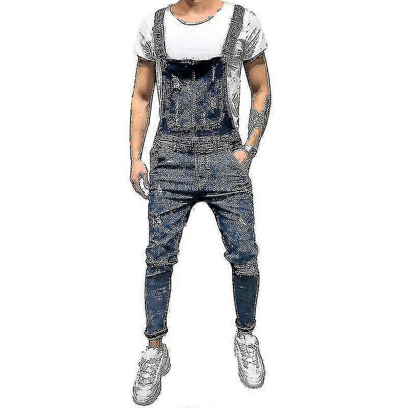 Ripped Men's Denim Overalls Pants Work Trousers Dungarees (xiatian)