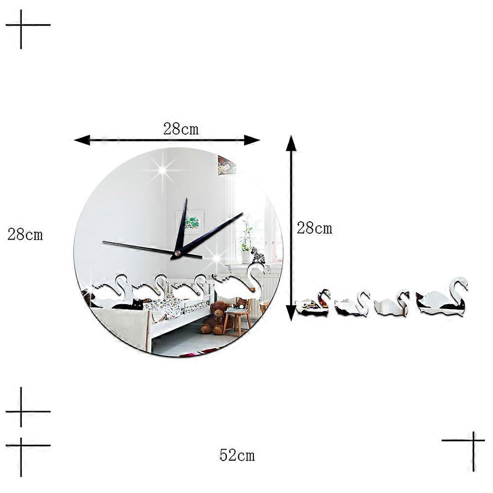 Swan Mirror Wall Clock Kid Room DIY Creative Sticking