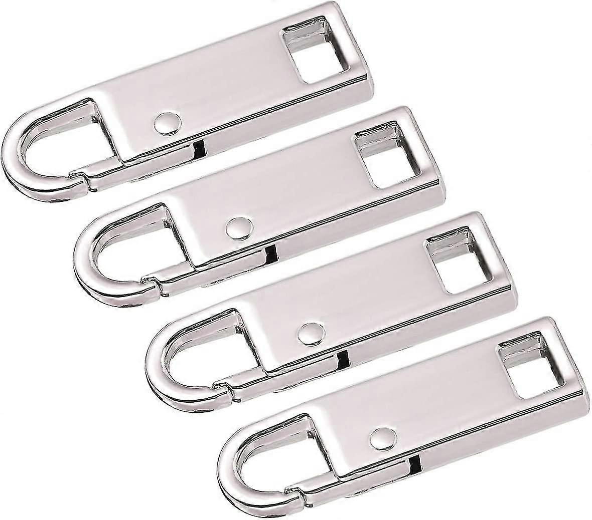 Zipper Pull Tabs Replacement Zip Fixer Zipper Tags Repair For Clothes Suitcase Backpack Diy Craft Silver(4pcs, Silver)