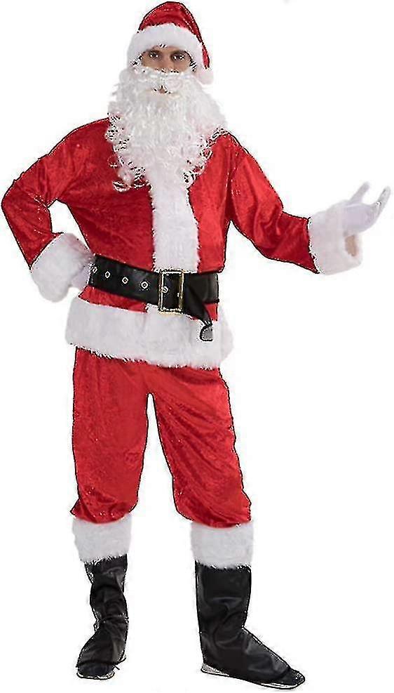 大人のぬいぐるみサンタクローススーツファーザークリスマスファンシードレスコスプレコスチュームパーティー衣装(赤A、L)