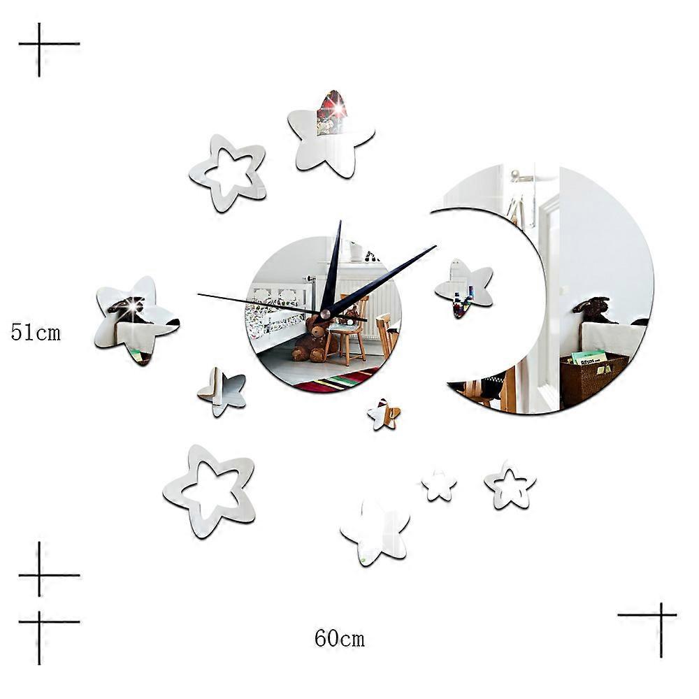 Living Room Wall Clock 3D Moon Star Mirror
