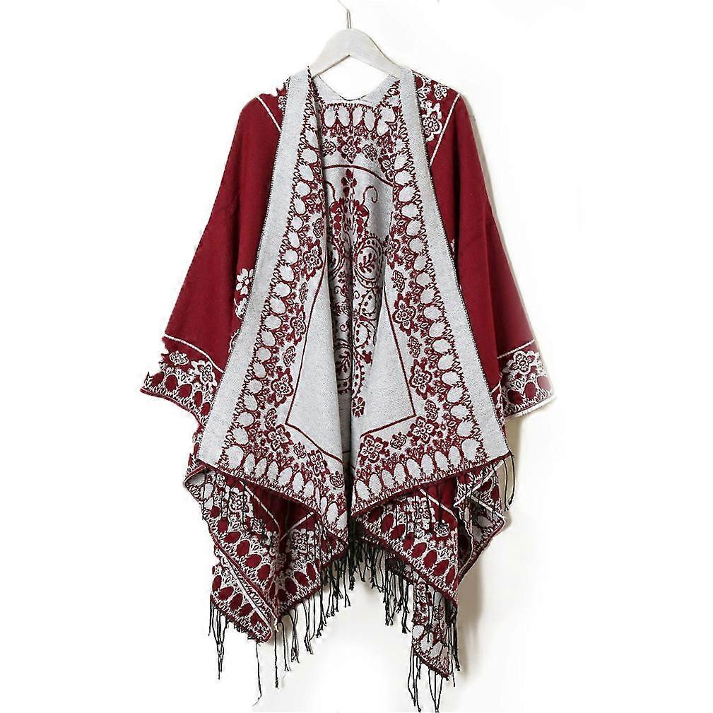 Women's Shawl Wrap Lady Poncho Pashmina Cardigant Blanket with Tassel Ethnic Style
