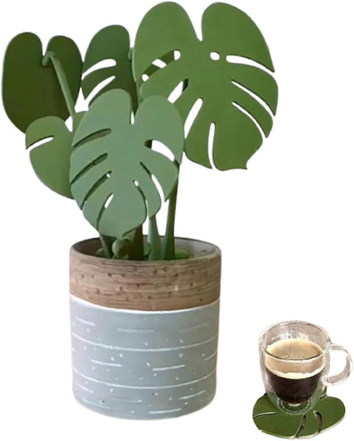 Monstera Coaster Seti 3D Baskılı, Monstera Coaster Bitki Manyetik, Yaratıcı 3D Baskılı Yeşil Yaprak İçecek Kaymaz Bardak Altlıkları, Tropikal Yapraklar Bardak Altlıkları