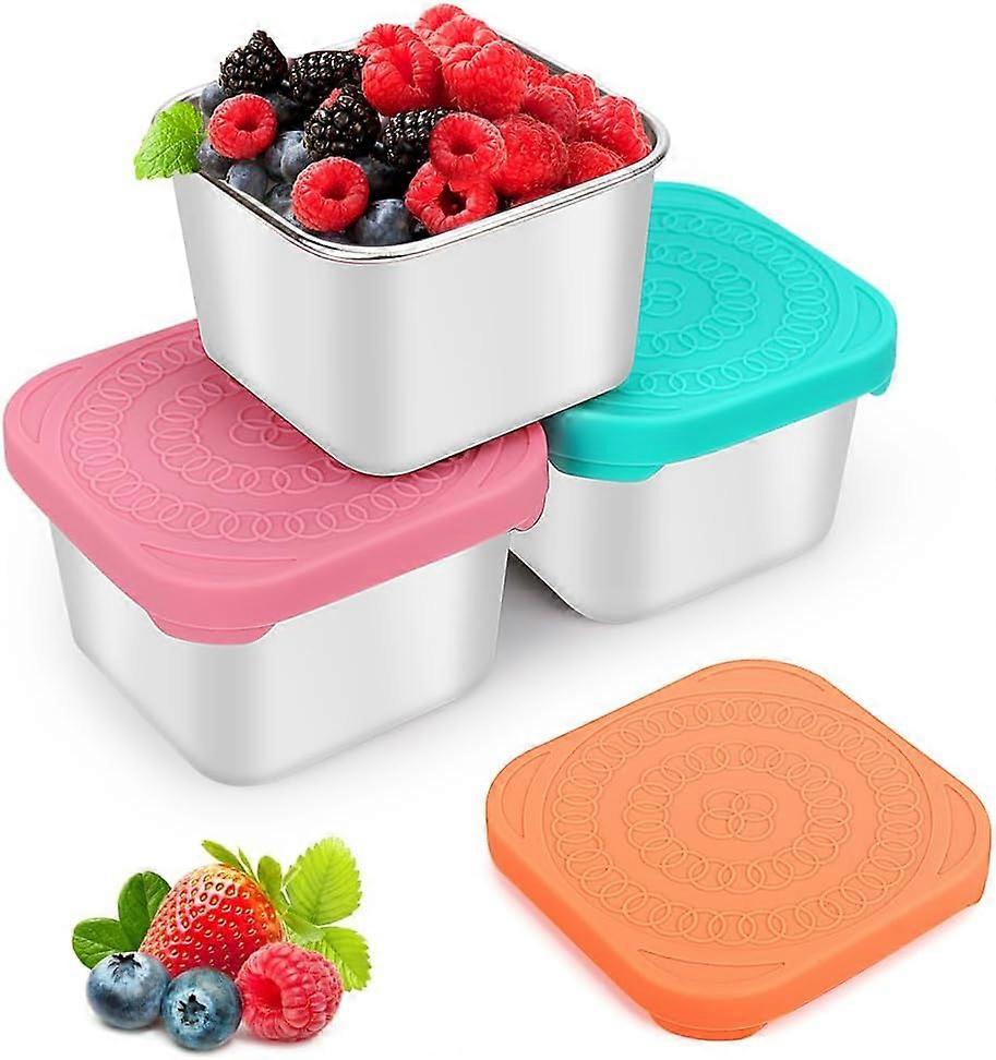 Récipients à collations en acier inoxydable avec couvercles en silicone, récipient à déjeuner en métal Récipients de stockage d’aliments étanches empilables pour le bureau, les voyages