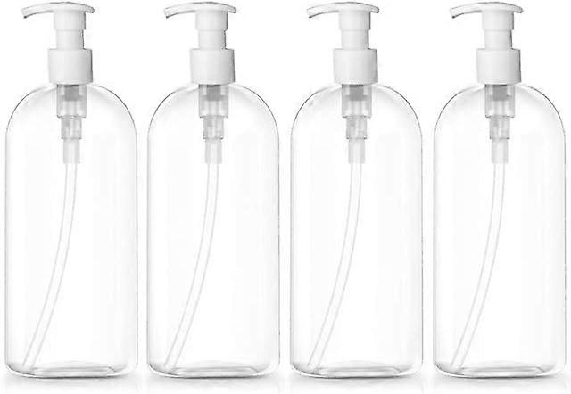 Set of 4 Clear Plastic Bottles 500ml Polyethylene Refillable Squeeze Pump Bottles. Dispensers of Soap, shampoo, Toothpaste, Hair conditioner, liquids