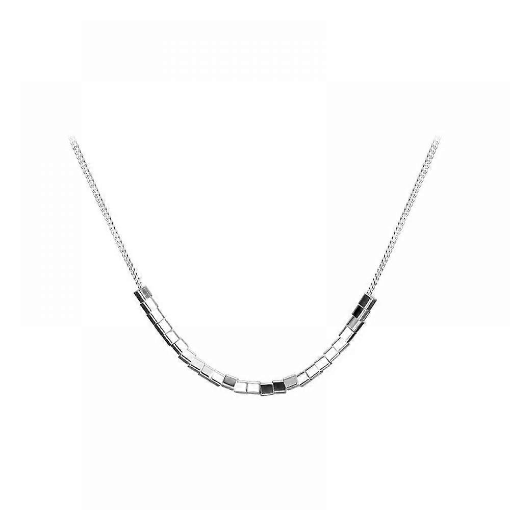 Geometric Square Block Beaded Pendant Necklace Silver