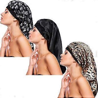 New Products In 2025,3 Pack  Long  Satin Bonnet Sleep Cap, Soft Elastic Band Loose Cap Bonnets For Long Hair, Braids