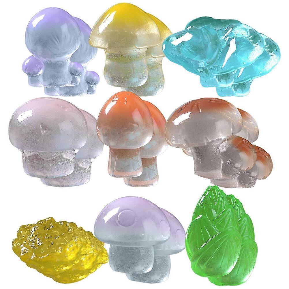 18pcs Miniature Figurines Resin Party in Statue Glow Micro Craft Decor Mushroom Models