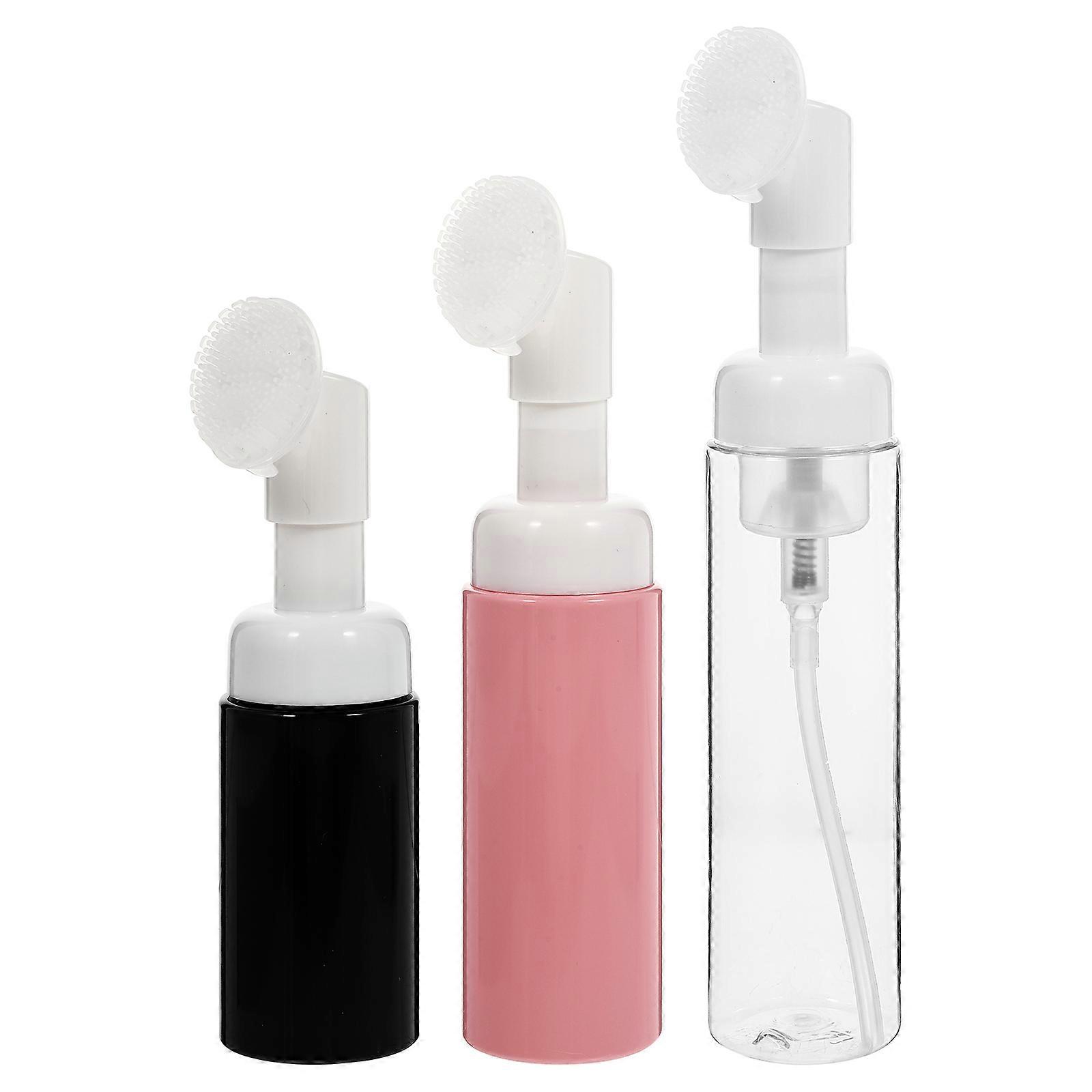 3Pcs Transparent Plastic Foaming Bottles Portable Sub Bottles Brush Bottles (Assorted Color)