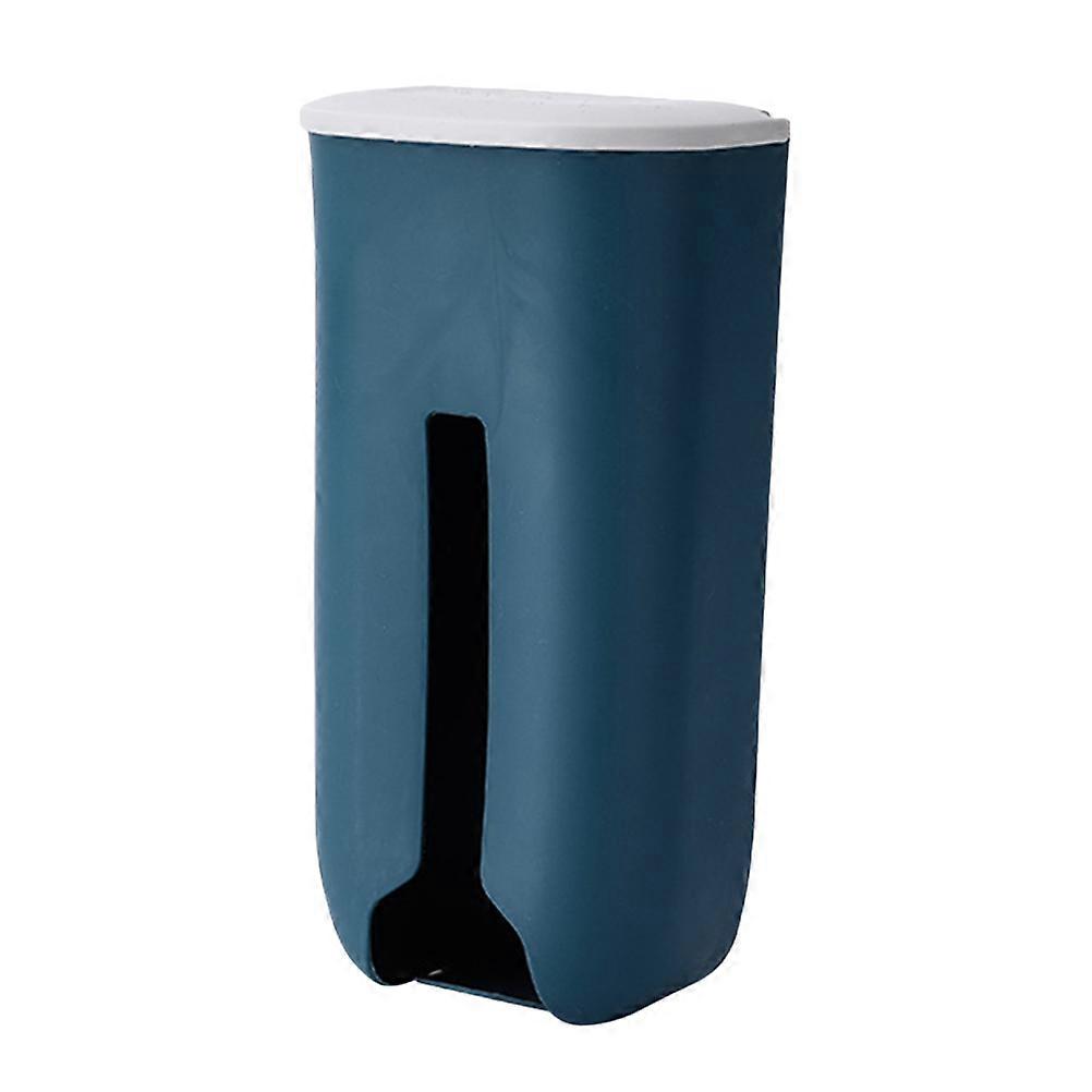1Pc Wall-mounted Plastic Bag Storage Box Simplicity Wall Hanging Garbage Bag Storage Container Dark Blue