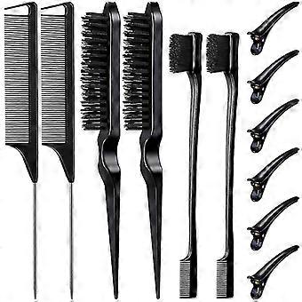 12Pcs Slick Back Hair Brush Set Bristle Hair Brush Edge Control Brush Teasing