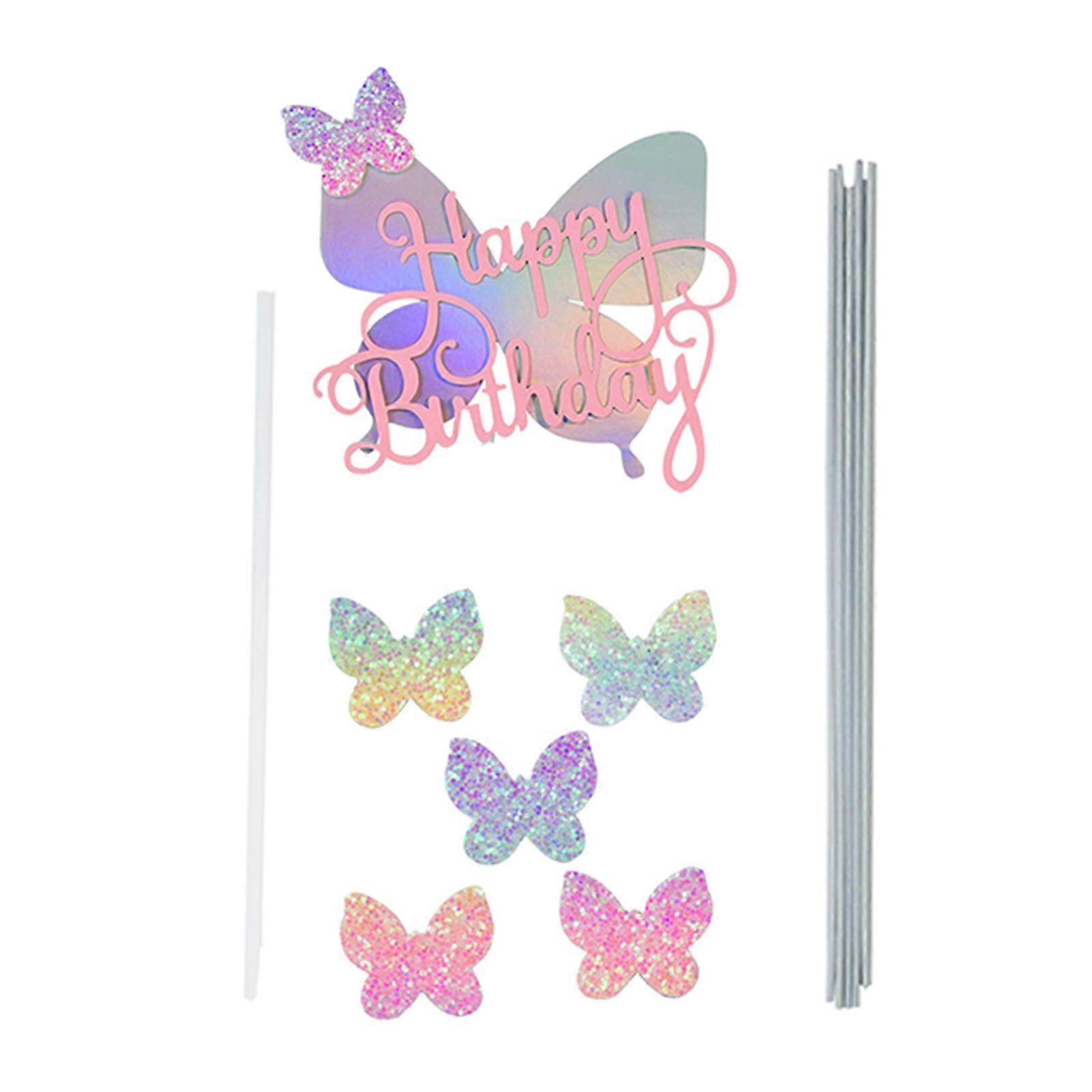 MengXi Cake Topper Stable Bendable Butterfly Design Happy Birthday Use Easily Baking Insert Card Party Supplies