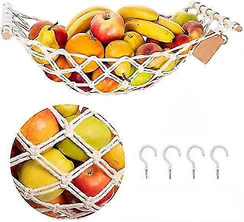 Fruit Hammock Under Cabinet For Kitchen, Hanging Macrame Net For Veggies Large Storage Saves Counter Space