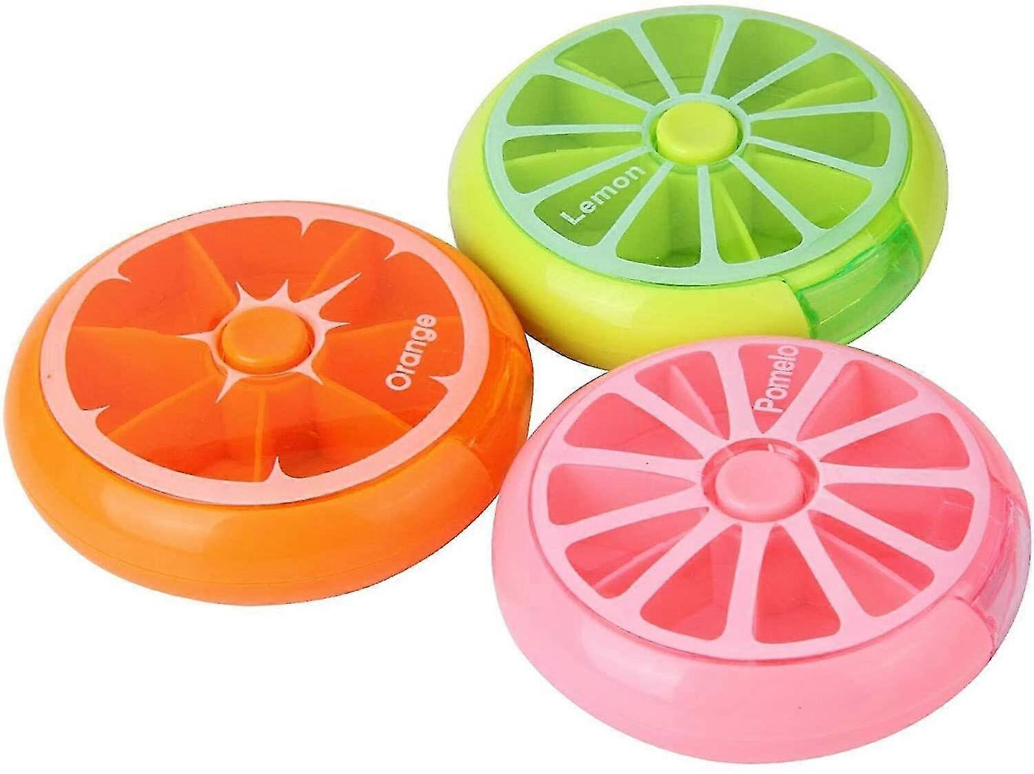 Pack Of 3 (orange/lemon/pomelo) Creative Portable Mini 7 Day Weekly Circular Shape Rotary Cute Fruit Style Pill Storage Case Box