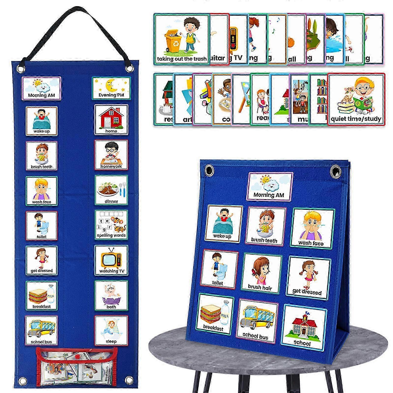 2-in-1 Autism Daily Chorus Routine Chart Children's Visual Calendar PVC Polyester Wall Planner Home School