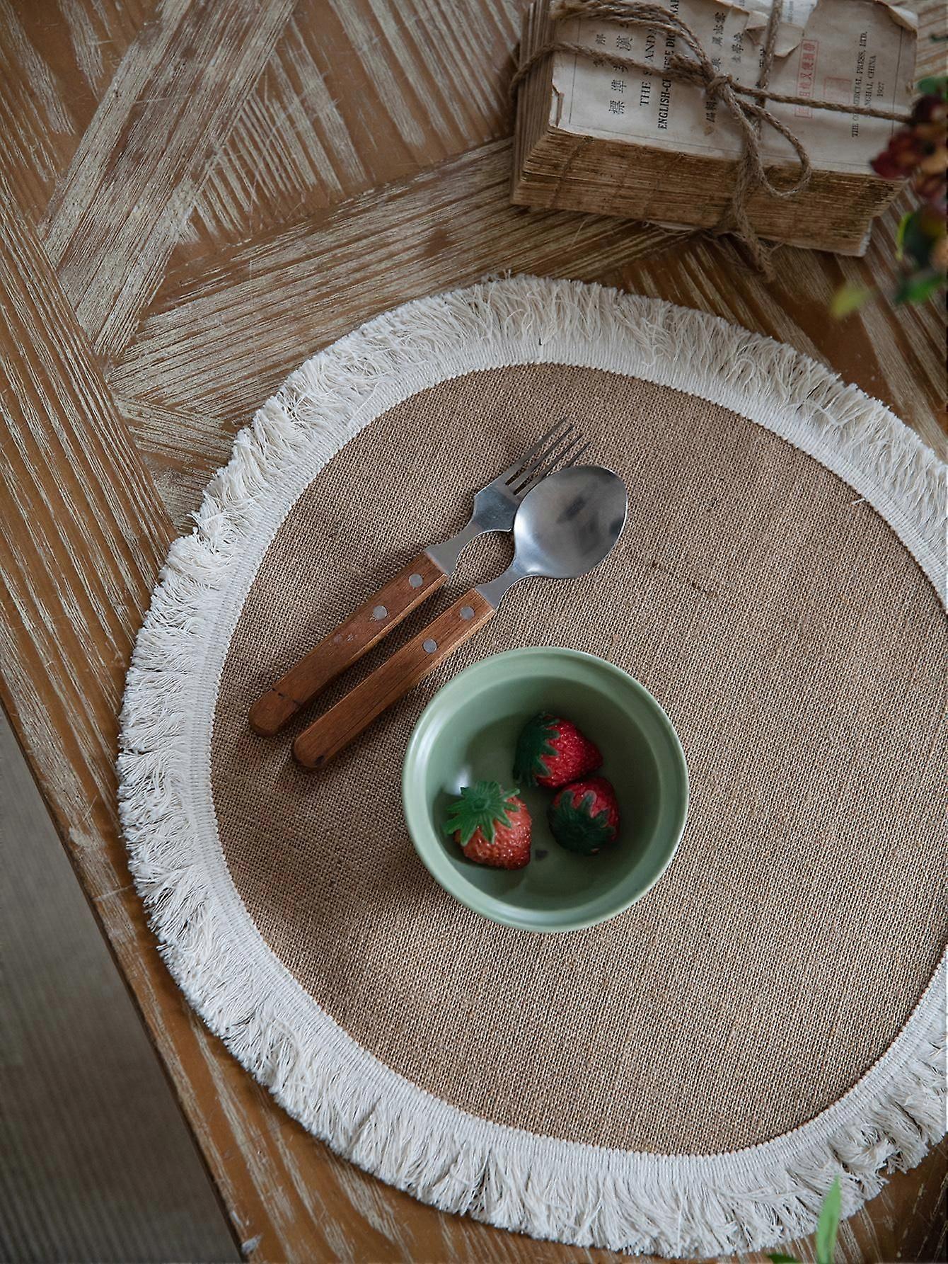 1pc Lace Trim Place Mat, Round Table Mat, For Dining Table