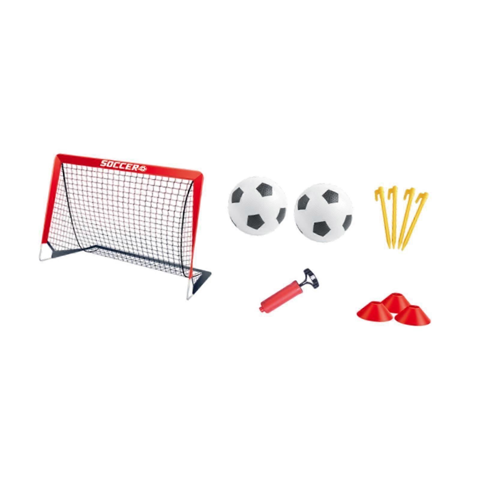 Kids Mini Soccer Goals Set Net and Ball Set Folding for Park Playground red
