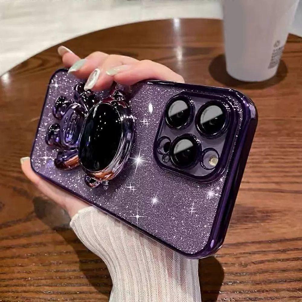 Bling Plating Case for  iPhone 15 Pro Max Glitter TPU Shockproof Bumper Phone Case with 3D Astronaut Holder & Camera Protector